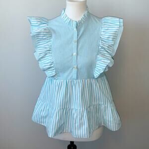 SAYLOR Stripe Print Ruffle Babydoll Top Sz S